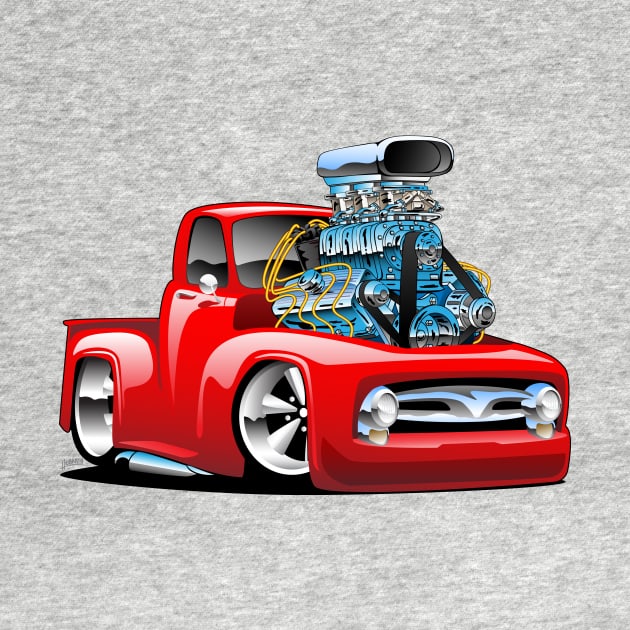 American Classic Hot Rod Pickup Truck Cartoon by hobrath